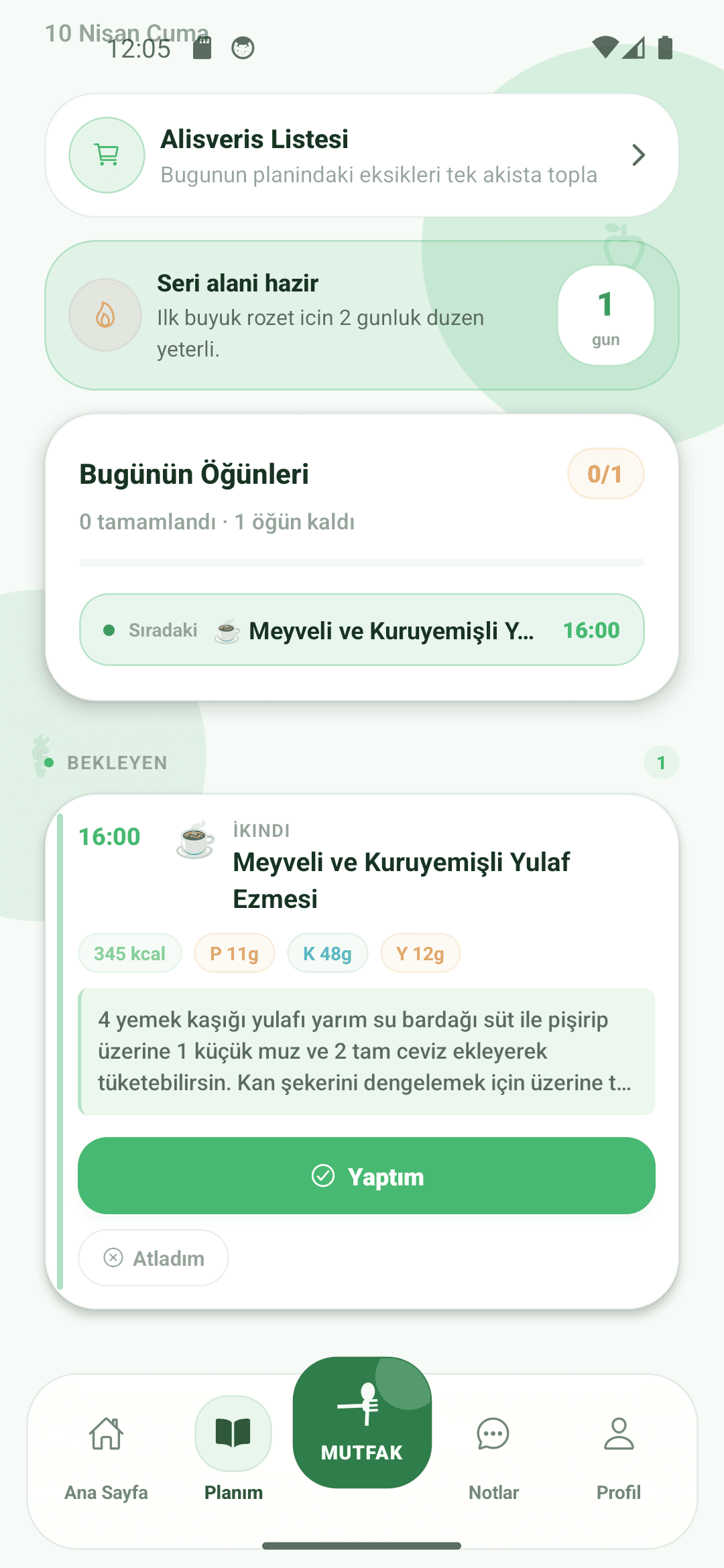 Bugünün öğünleri